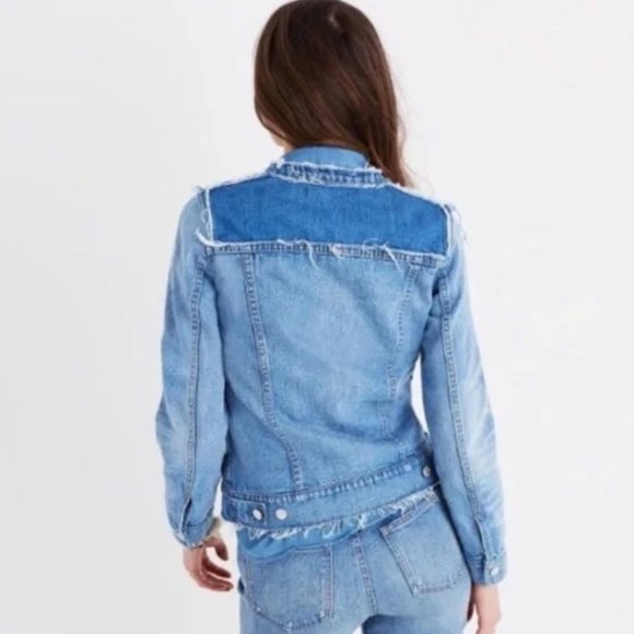 Madewell Patchwork Raw Hem 100% Cotton Denim Jean Jacket XS - Picture 6 of 10
